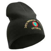 U.S. Army 24th Infantry Division Symbol Embroidered 8 Inch Solid Knit Short Beanie Made in USA - Graphite OSFM