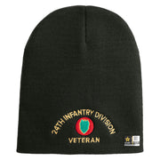 U.S. Army 24th Infantry Division Symbol Embroidered 8 Inch Solid Knit Short Beanie Made in USA - Graphite OSFM