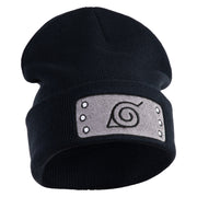 Anime Ninja Headband Embroidered 12" Long Knitted Beanie - Navy OSFM