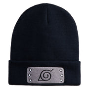Anime Ninja Headband Embroidered 12" Long Knitted Beanie - Navy OSFM