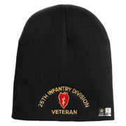 U.S. Army 25th Infantry Division Symbol Embroidered 8 Inch Solid Knit Short Beanie Made in USA - Black OSFM
