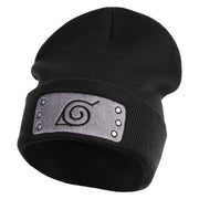 Anime Ninja Headband Embroidered 12" Long Knitted Beanie - Black OSFM