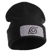 Anime Ninja Headband Embroidered 12" Long Knitted Beanie - Black OSFM