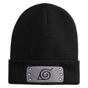 Anime Ninja Headband Embroidered 12" Long Knitted Beanie - Black OSFM