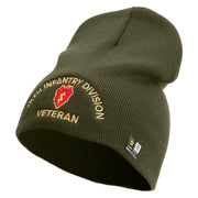 U.S. Army 25th Infantry Division Symbol Embroidered 8 Inch Solid Knit Short Beanie Made in USA - Olive OSFM
