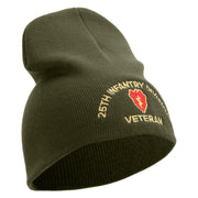 U.S. Army 25th Infantry Division Symbol Embroidered 8 Inch Solid Knit Short Beanie Made in USA - Olive OSFM