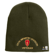 U.S. Army 25th Infantry Division Symbol Embroidered 8 Inch Solid Knit Short Beanie Made in USA - Olive OSFM