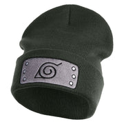 Anime Ninja Headband Embroidered 12" Long Knitted Beanie - Dark Grey OSFM