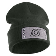 Anime Ninja Headband Embroidered 12" Long Knitted Beanie - Dark Grey OSFM
