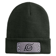 Anime Ninja Headband Embroidered 12" Long Knitted Beanie - Dark Grey OSFM