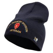 U.S. Army 25th Infantry Division Symbol Embroidered 8 Inch Solid Knit Short Beanie Made in USA - Navy OSFM