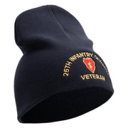 U.S. Army 25th Infantry Division Symbol Embroidered 8 Inch Solid Knit Short Beanie Made in USA - Navy OSFM