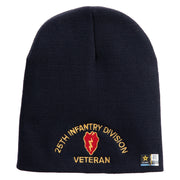 U.S. Army 25th Infantry Division Symbol Embroidered 8 Inch Solid Knit Short Beanie Made in USA - Navy OSFM