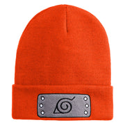 Anime Ninja Headband Embroidered 12" Long Knitted Beanie - Orange OSFM