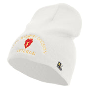 U.S. Army 25th Infantry Division Symbol Embroidered 8 Inch Solid Knit Short Beanie Made in USA - White OSFM