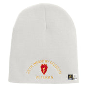 U.S. Army 25th Infantry Division Symbol Embroidered 8 Inch Solid Knit Short Beanie Made in USA - White OSFM