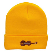 Violin Embroidered 12 Inch Long Knitted Beanie