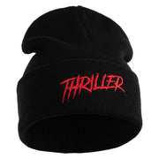 Thriller Wordmark Logo Embroidered 12" Long Knitted Beanie - Black OSFM