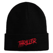 Thriller Wordmark Logo Embroidered 12" Long Knitted Beanie - Black OSFM