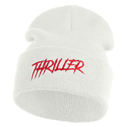 Thriller Wordmark Logo Embroidered 12" Long Knitted Beanie - White OSFM
