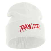 Thriller Wordmark Logo Embroidered 12" Long Knitted Beanie - White OSFM