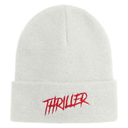 Thriller Wordmark Logo Embroidered 12" Long Knitted Beanie - White OSFM