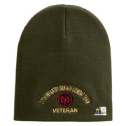 U.S. Army 27th Infantry Brigade Combat Team Symbol Embroidered 8 Inch Solid Knit Short Beanie Made in USA - Olive OSFM