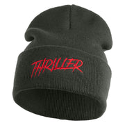Thriller Wordmark Logo Embroidered 12" Long Knitted Beanie - Dark Grey OSFM