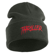Thriller Wordmark Logo Embroidered 12" Long Knitted Beanie - Dark Grey OSFM