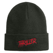 Thriller Wordmark Logo Embroidered 12" Long Knitted Beanie - Dark Grey OSFM