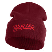 Thriller Wordmark Logo Embroidered 12" Long Knitted Beanie - Maroon OSFM
