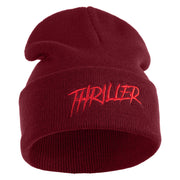 Thriller Wordmark Logo Embroidered 12" Long Knitted Beanie - Maroon OSFM