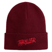 Thriller Wordmark Logo Embroidered 12" Long Knitted Beanie - Maroon OSFM