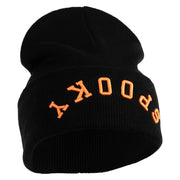 Spooky Upside Down Logo Embroidered 12" Long Knitted Beanie - Black OSFM