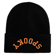 Spooky Upside Down Logo Embroidered 12" Long Knitted Beanie - Black OSFM
