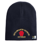 U.S. Army 28th Infantry Division Symbol Embroidered 8 Inch Solid Knit Short Beanie Made in USA - Navy OSFM