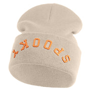 Spooky Upside Down Logo Embroidered 12" Long Knitted Beanie - Birch OSFM