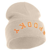 Spooky Upside Down Logo Embroidered 12" Long Knitted Beanie - Birch OSFM