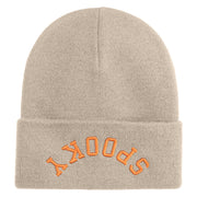 Spooky Upside Down Logo Embroidered 12" Long Knitted Beanie - Birch OSFM