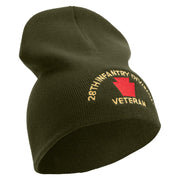U.S. Army 28th Infantry Division Symbol Embroidered 8 Inch Solid Knit Short Beanie Made in USA - Olive OSFM