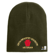 U.S. Army 28th Infantry Division Symbol Embroidered 8 Inch Solid Knit Short Beanie Made in USA - Olive OSFM