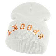 Spooky Upside Down Logo Embroidered 12" Long Knitted Beanie - White OSFM