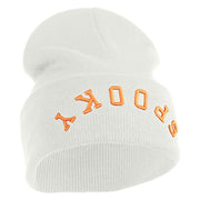 Spooky Upside Down Logo Embroidered 12" Long Knitted Beanie - White OSFM