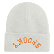 Spooky Upside Down Logo Embroidered 12" Long Knitted Beanie - White OSFM