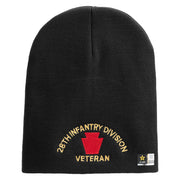U.S. Army 28th Infantry Division Symbol Embroidered 8 Inch Solid Knit Short Beanie Made in USA - Black OSFM