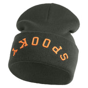 Spooky Upside Down Logo Embroidered 12" Long Knitted Beanie - Dark Grey OSFM