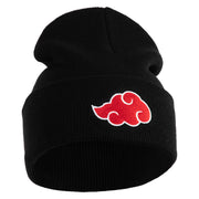 Anime Ninja Cloud Logo Embroidered 12" Long Knitted Beanie - Black OSFM