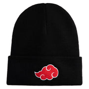 Anime Ninja Cloud Logo Embroidered 12" Long Knitted Beanie - Black OSFM
