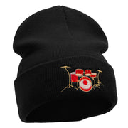 Drum Set Embroidered 12 Inch Long Knitted Beanie