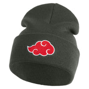 Anime Ninja Cloud Logo Embroidered 12" Long Knitted Beanie - Dark Grey OSFM